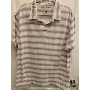 Calvin Klein Jeans White Gray Stripe Short Sleeve Polo Shirt Mens XL Cotton